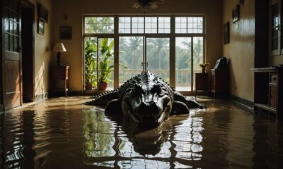 crocodile enters flooded home