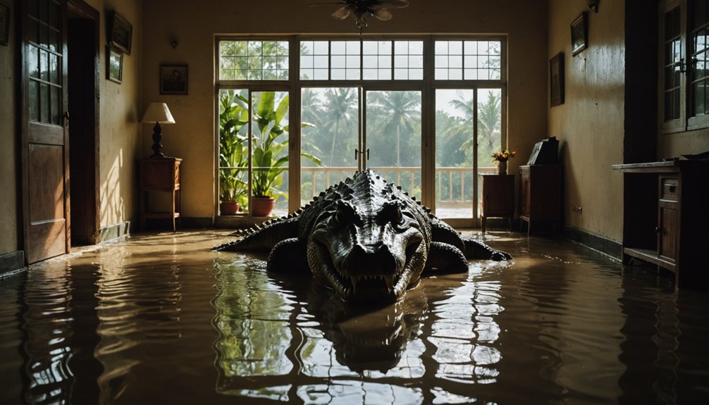 crocodile enters flooded home