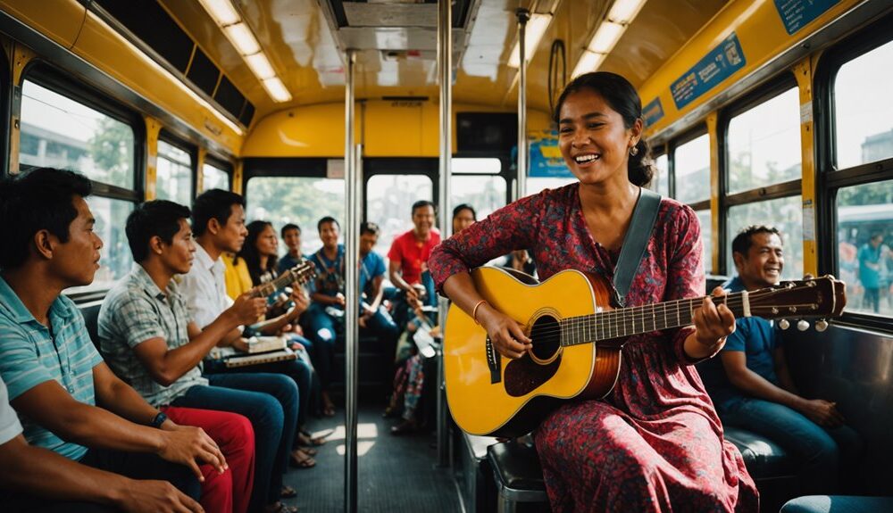 musisi wanita menghibur penumpang