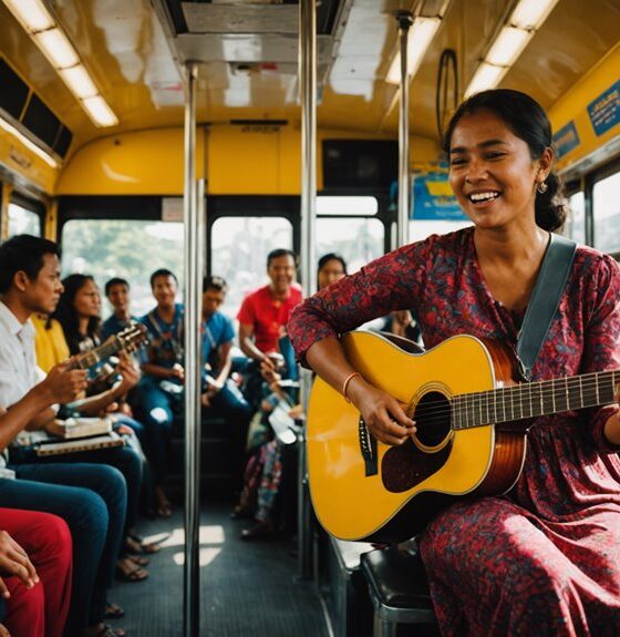 musisi wanita menghibur penumpang